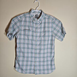 North Face Shirt Mens Medium Blue Plaid Off Grid Short Sleeve Fishing Gorpcore